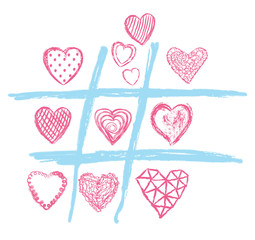 Valentine day card vector. Hand drawn greeting cover on 14th february with hearts and xoxo game