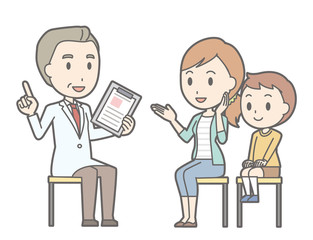 Illustration that Boy and his mother are consulting a doctor
