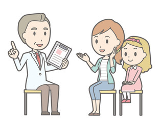 Illustration that girl and her mother are consulting a doctor