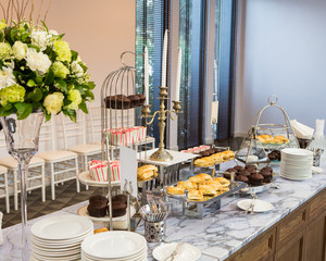 Snacks on the coffee table in the party.