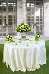 Fresh flowers on the table at a party.