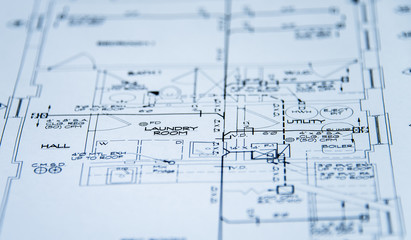 Fototapeta premium Blueprint interior design of the construction plan for kitchen and bathroom remodel