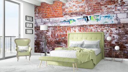 Modern bright interior . 3D rendering