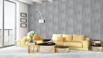 Modern bright interior . 3D rendering