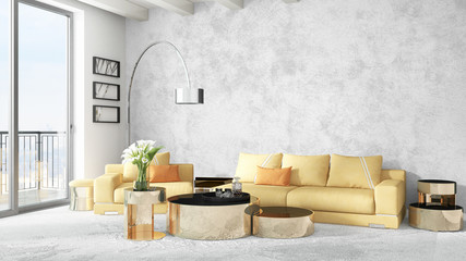 Modern bright interior . 3D rendering