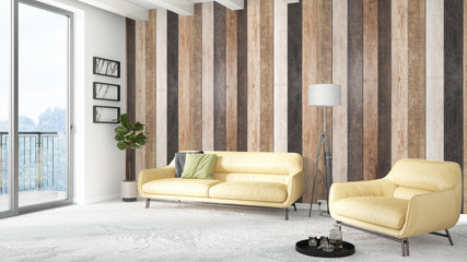 Modern bright interior . 3D rendering