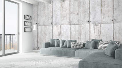 Modern bright interior . 3D rendering