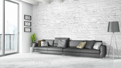Modern bright interior . 3D rendering