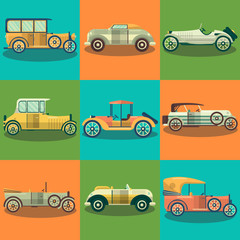 Retro cars and collector autos vector flat set