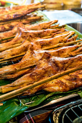 Grilled chicken on banana leaves
