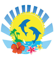 blue dolphin in tropical scene