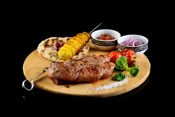 oriental steak on black background
