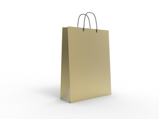 Classic gold shopping bag, isolated. 3d illustration.