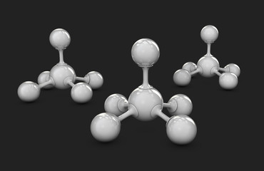 Gray molecule structure 3D illustration, isolated black