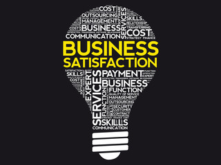 Business Satisfaction bulb word cloud, business concept