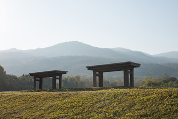  wooden benches at the mountain park