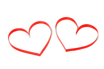 Two  decorative hearts on white background isolated