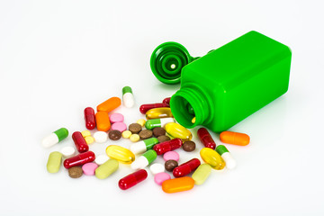 Color pills and medical bottle