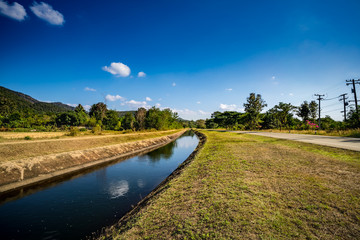 waterway canal with blue sky