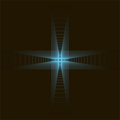 Vector Image gradient cross from blue to black on a black background