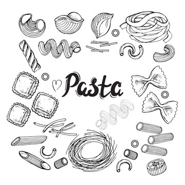 hand drawn set pasta collection