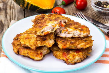 Vegetable cutlets with chicken, peppers and pumpkin