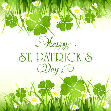 Patricks Day background with clover and grass
