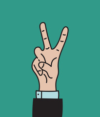 Businessman shows gesture victoria