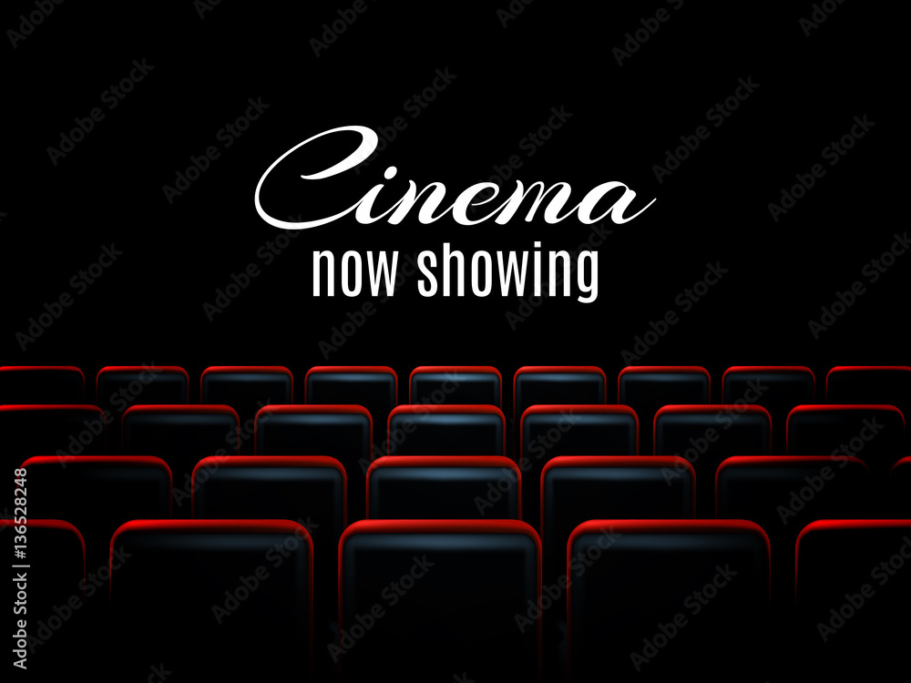 Wall mural Movie cinema premiere poster design with red seats. Vector background.