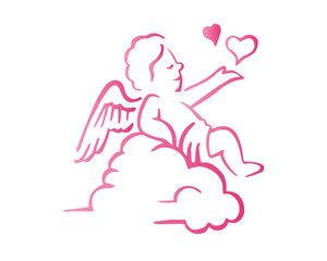 Fototapeta na wymiar Romantic Pink Cupid Valentine Silhouette Symbol