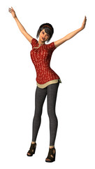 3D Rendering Modern Asian Girl on White