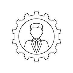 Businessman in gear line icon
