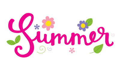 SUMMER in hand lettering with flowers and leaves