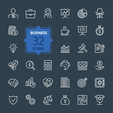 Business icon set - outline icon collection, vector