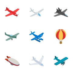 Airplane icons, isometric 3d style