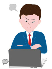 コンピューターの故障に怒る学生