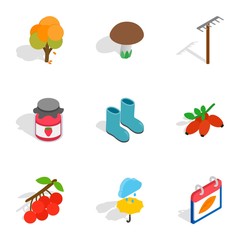 Fall icons, isometric 3d style