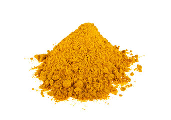 Turmeric powder isolated on white background. Curcuma powder.