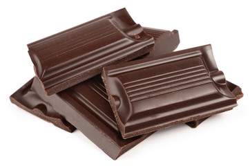 Dark chocolate on a white background
