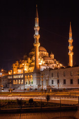 Fototapeta na wymiar Night view of mesque near Borphorus and Galata bridge, Istanbul, Turkey.