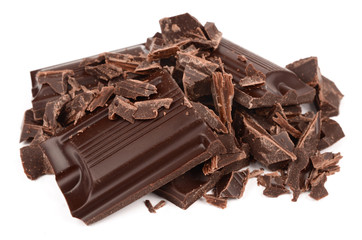 Dark chocolate on a white background