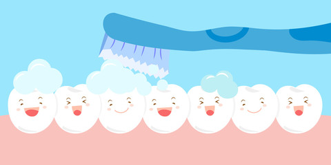 cartoon tooth brushing happily