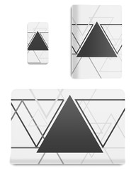 Collection graphics covers for technology device. Template case or sticker for mobile phone, tablet and laptop. Mockup for branding, advertising, business and corporate identity. Vector illustration