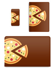 Collection graphics covers for technology device. Template case or sticker for mobile phone, tablet and laptop. Mockup for branding, advertising, business and corporate identity. Vector illustration