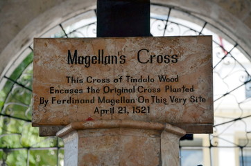 Magellan's Cross in Cebu City, Cebu, Philippines, Southeast Asia. Signboard
