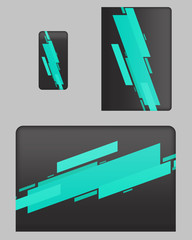 Mockup covers for technology device. Template case or sticker for mobile phone, tablet and laptop. Vector illustration for branding, advertising, business and corporate identity.