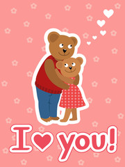 Couple of bears hugging. Vector illustration of Valentine s day congratulation card.