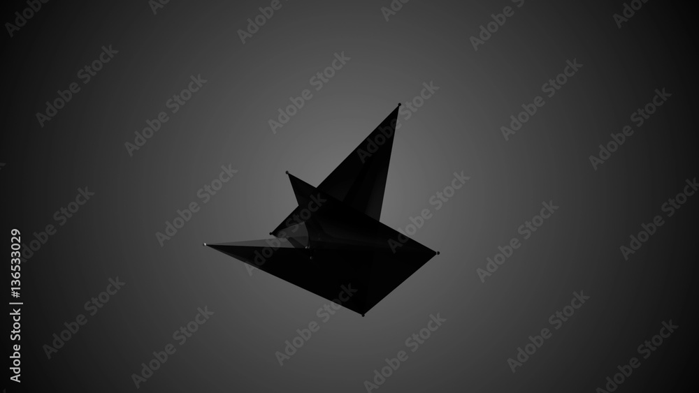 Poster abstract black fractal geometric, polygonal or lowpoly style black sphere made from a triangular.