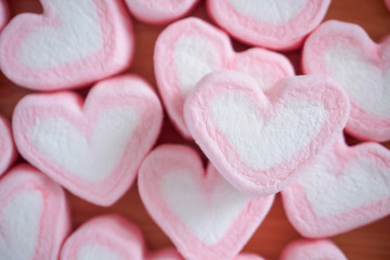 Obraz premium pink heart shape marshmallow for valentines background