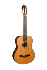 Obraz premium Natural Wooden Classical Acoustic Guitar Isolated on a White Background